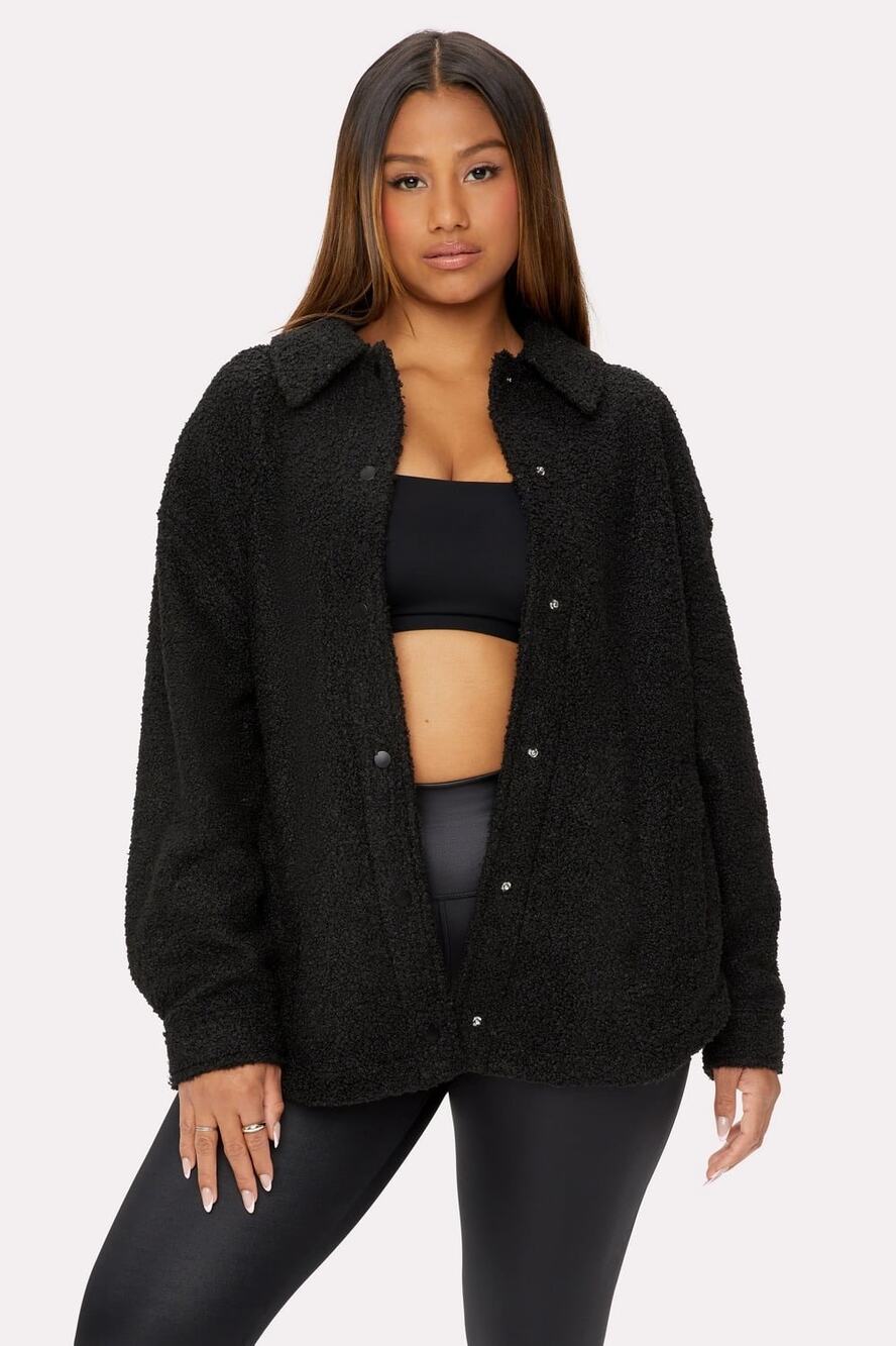 Yitty Bouclé Shacket Black Teddy Snap Front Jacket Size L